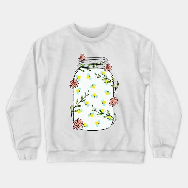 Mason Jar With Fireflies Crewneck Sweatshirt by Lizzamour